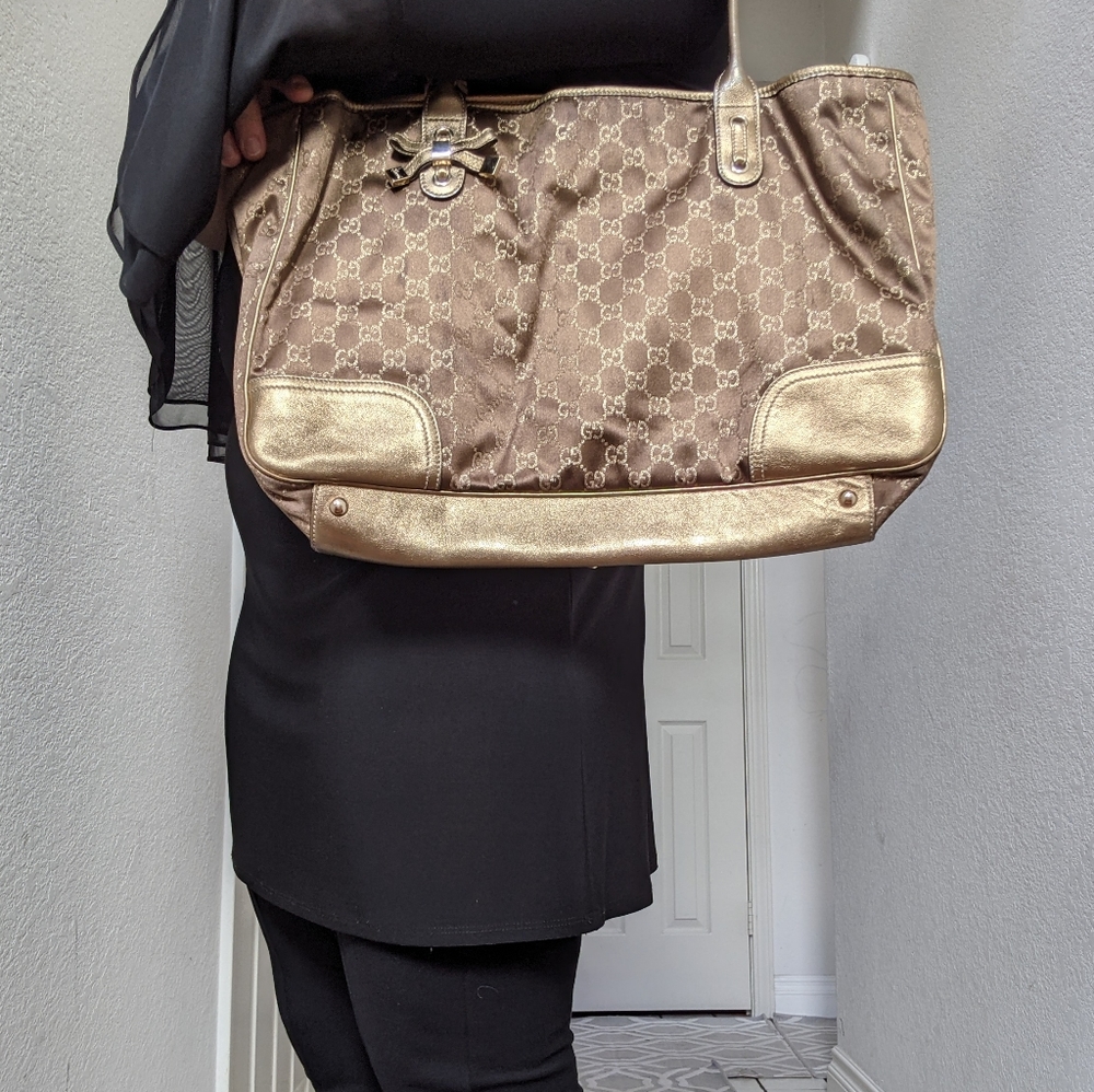 Gucci Tote Bag GG Canvas Light Brown Silk Satin - Picture 16 of 16